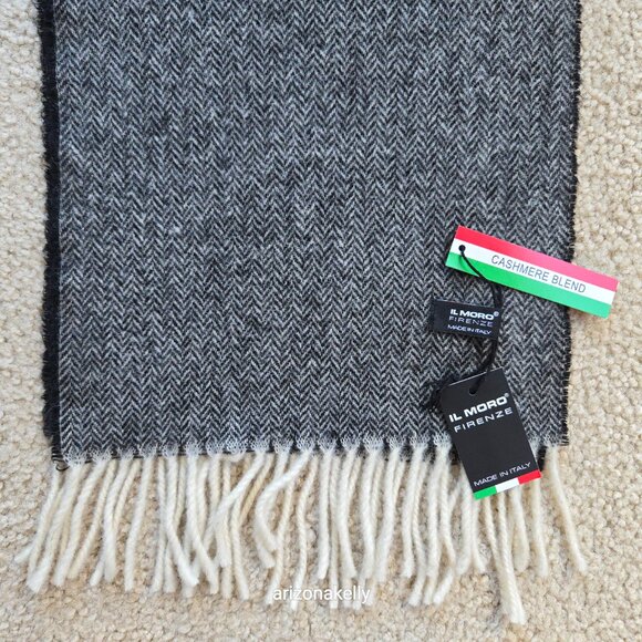 NWT Wool/Cashmere Blend Herringbone Black White Italy Il Moro Firenze - Picture 2 of 13